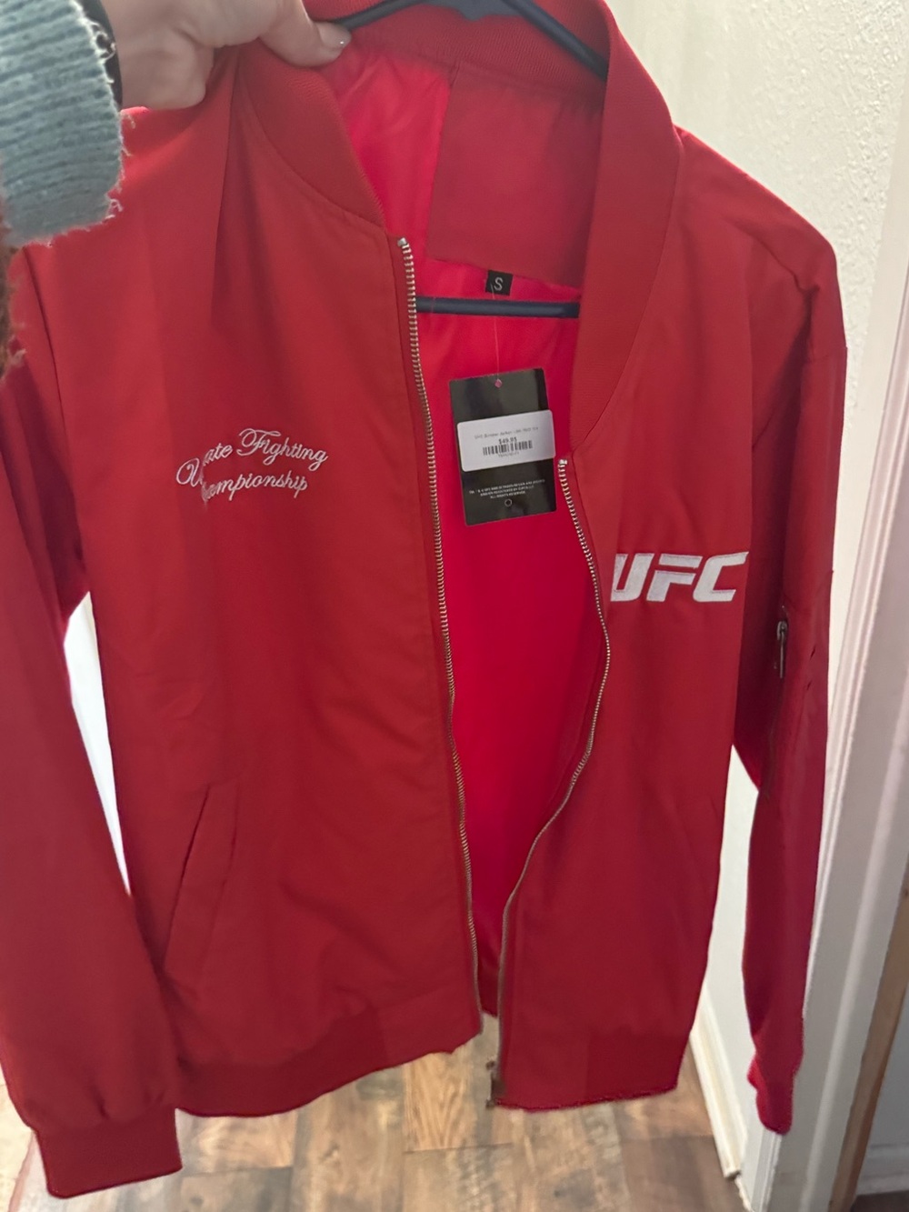 UFC Red Bomber Jacket with White Logo